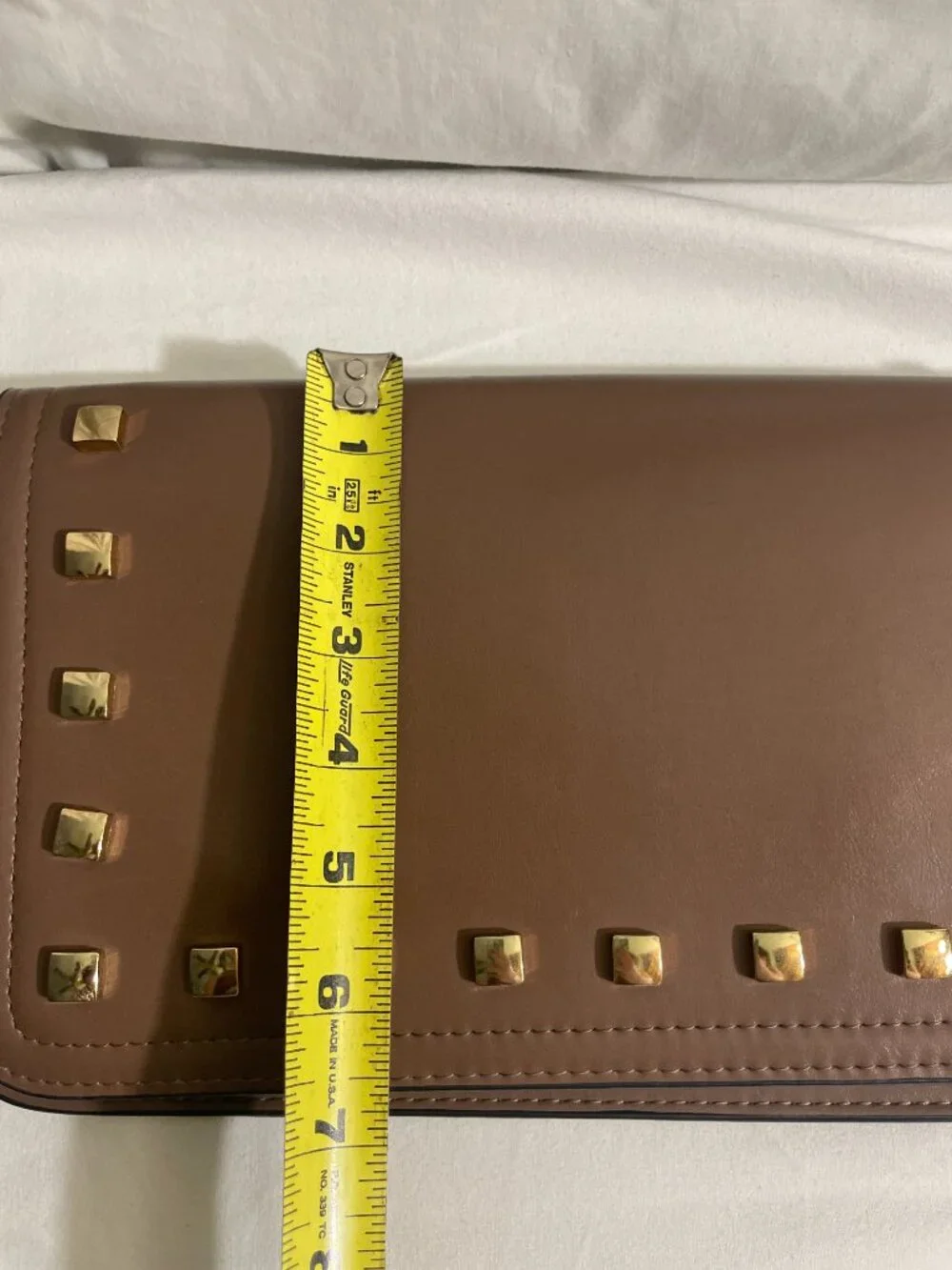 Miztique Brown Studded Wristlet Clutch Wallet Faux Leather Snap Zip Organizer